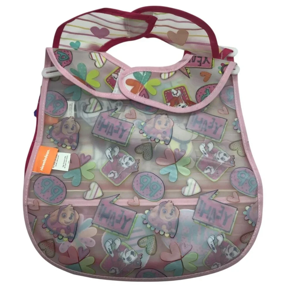 Nickelodeon Paw Patrol Bibs Set Of 2 With Crumb Catcher Pink & Multicolor Hearts